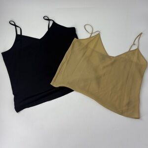 Lot of 2 Womens Black & Tan Spaghetti Strap Cami Sheer V-Neck Tank Top -X-Large